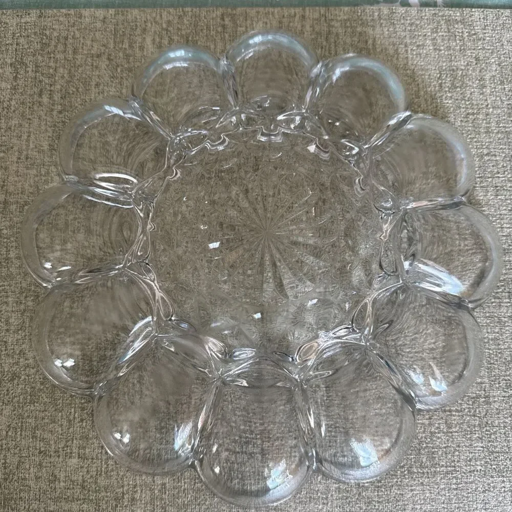 VTG Anchor Hocking Vintage Clear Glass Deviled Egg or Oyster Serving Plate, EUC